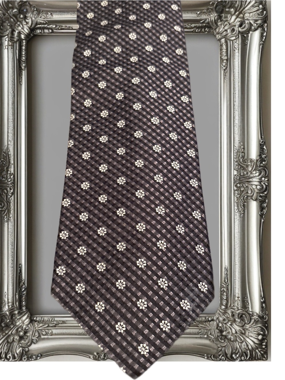 Vintage DION Classic Floral Dot Tie in Dark Brown